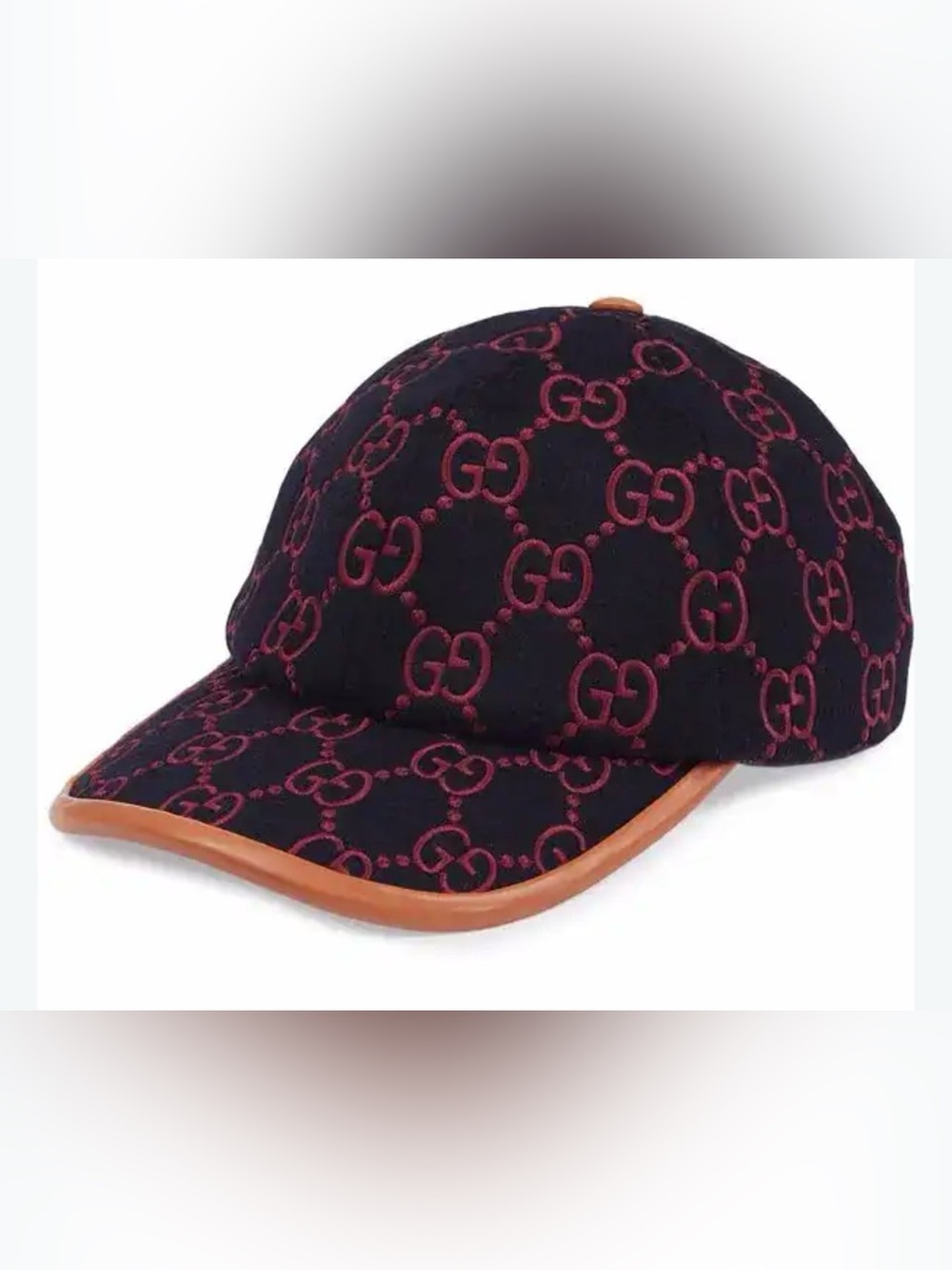 💯 Authentic Gucci Wool and leather Hat (Dark Blue and Red)